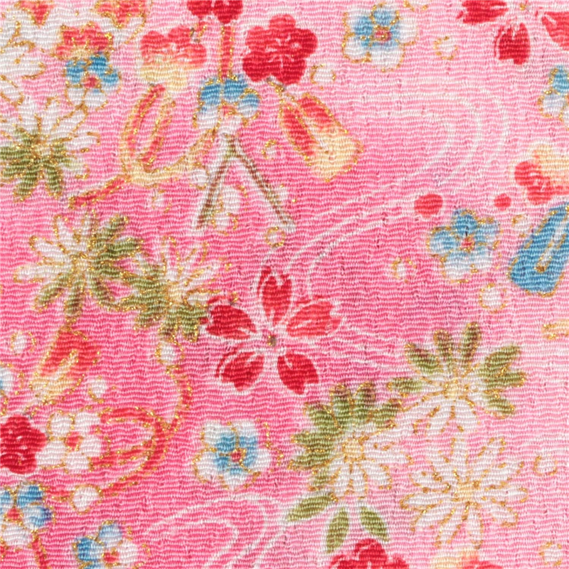 日本紐釦貿易 ちりめん 金彩 花柄 ピンク 巾約70cm×7m切売カット GH33-03-7M 1枚(ご注文単位1枚)【直送品】