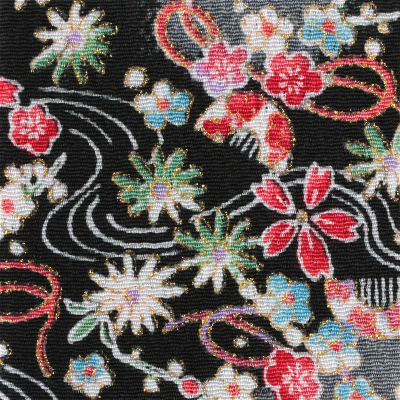 日本紐釦貿易 ちりめん 金彩 花柄 黒 巾約70cm×5ｍ切売カット GH33-06-5M 1枚（ご注文単位1枚）【直送品】