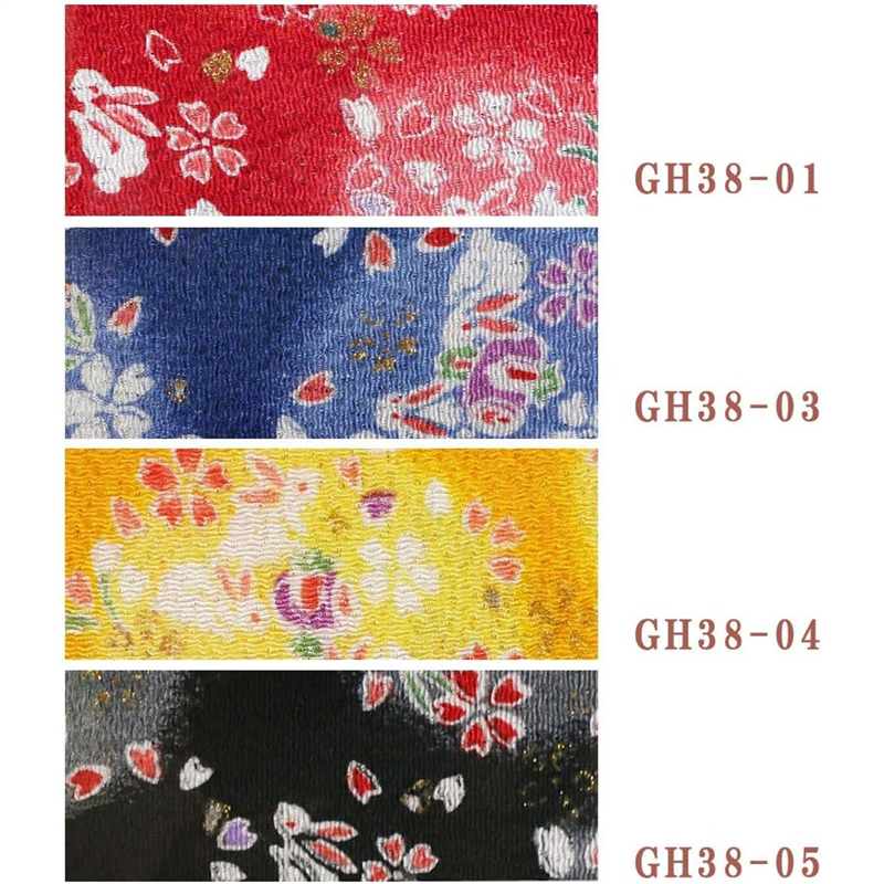 日本紐釦貿易 ちりめん 金彩 うさぎと花 黄色 巾約70cm×5ｍ切売カット GH38-04-5M 1枚（ご注文単位1枚）【直送品】