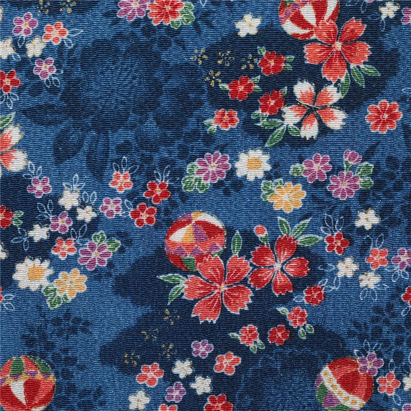 日本紐釦貿易 ちりめん 金彩 桜柄 青 巾約70cm×3ｍ切売カット GH41-04-3M 1枚（ご注文単位1枚）【直送品】
