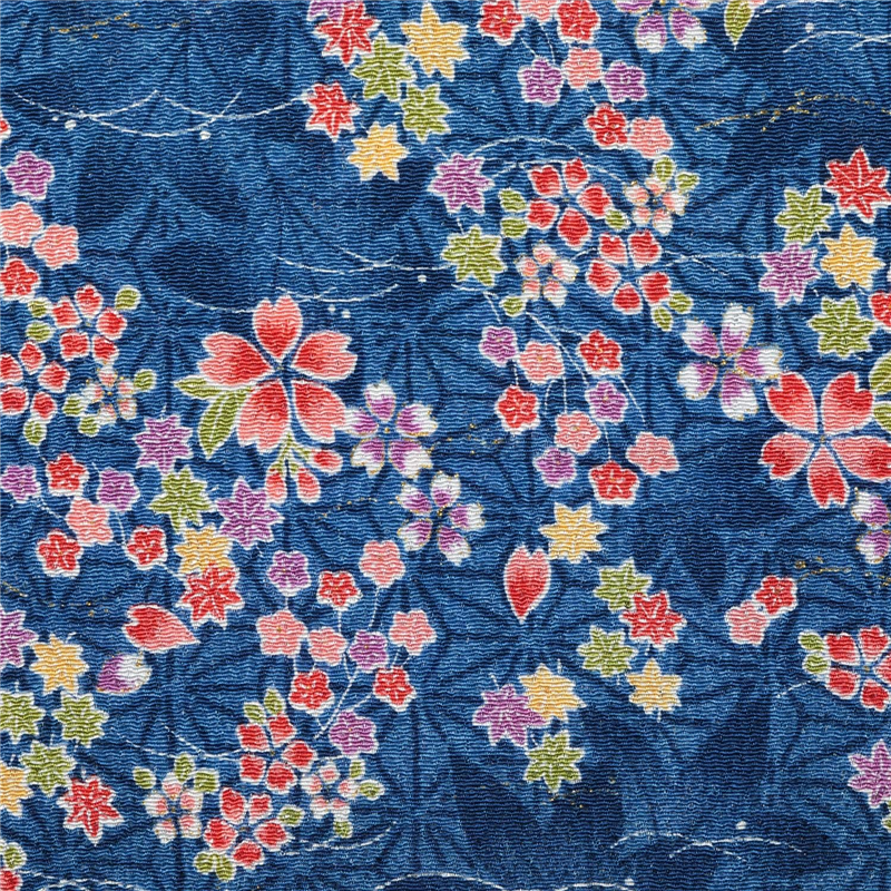 日本紐釦貿易 ちりめんカット 金彩 約23×33cm 花柄 紺 GH42-04 1枚（ご注文単位1枚）【直送品】