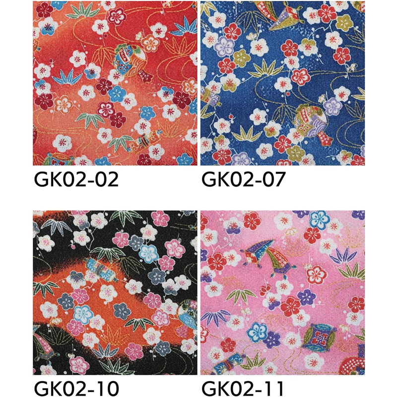 日本紐釦貿易 ちりめん 金彩 梅柄 青 巾約70cm×4ｍ切売カット GK02-07-4M 1枚（ご注文単位1枚）【直送品】