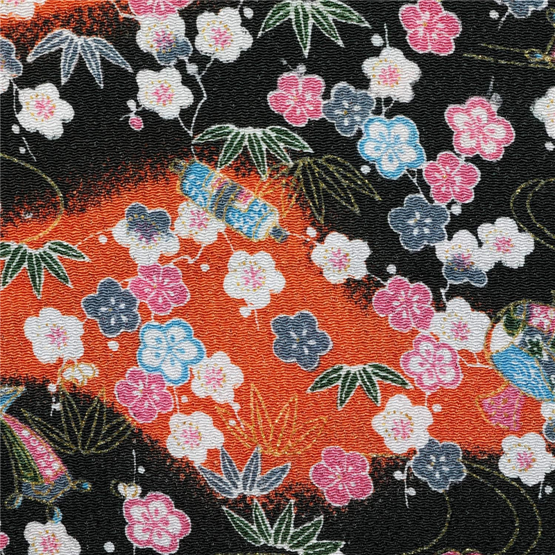 日本紐釦貿易 ちりめん 金彩 梅柄 黒 巾約70cm×10ｍ切売カット GK02-10-10M 1枚（ご注文単位1枚）【直送品】