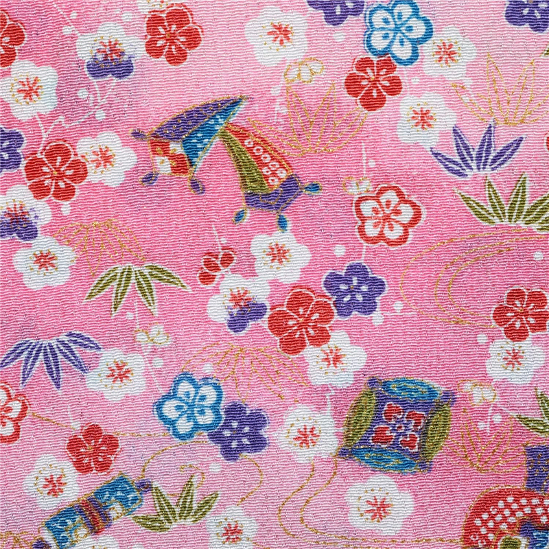 日本紐釦貿易 ちりめん 金彩 梅柄 ピンク 巾約70cm×6ｍ切売カット GK02-11-6M 1枚（ご注文単位1枚）【直送品】