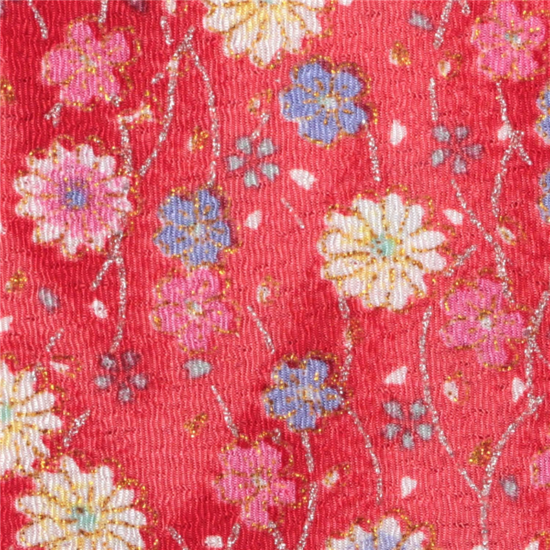 日本紐釦貿易 ちりめん 金彩 花柄 赤 巾約70cm×5ｍ切売カット GN85-01-5M 1枚（ご注文単位1枚）【直送品】