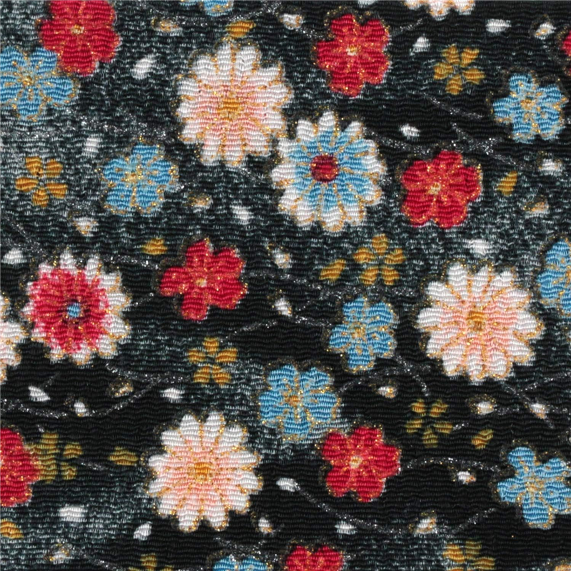 日本紐釦貿易 ちりめん 金彩 花柄 黒 巾約70cm×5ｍ切売カット GN85-07-5M 1枚（ご注文単位1枚）【直送品】