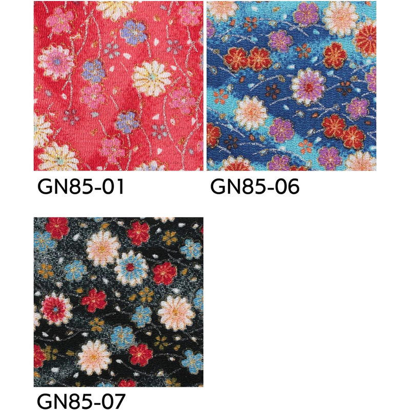 日本紐釦貿易 ちりめん 金彩 花柄 黒 巾約70cm×6ｍ切売カット GN85-07-6M 1枚（ご注文単位1枚）【直送品】