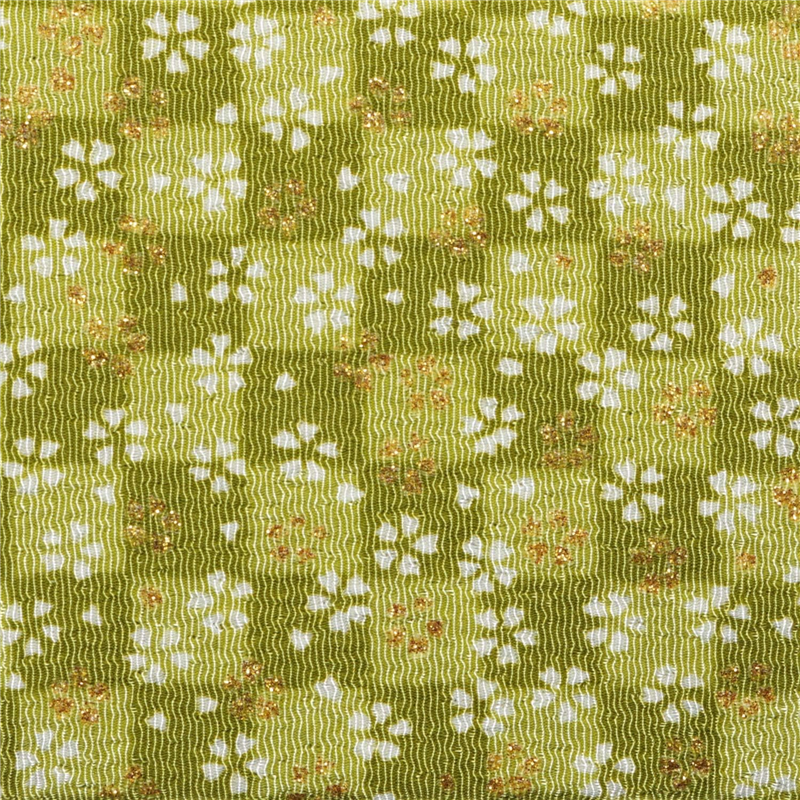 日本紐釦貿易 ちりめん 金彩 市松と桜 緑 巾約70cm×5ｍ切売カット GN97-04-5M 1枚（ご注文単位1枚）【直送品】