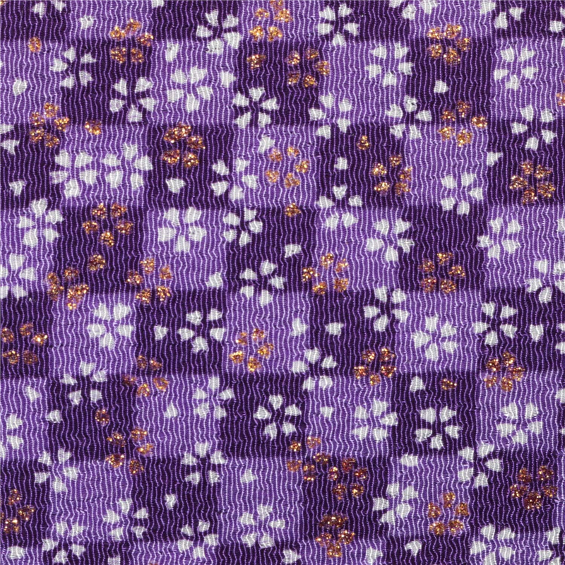 日本紐釦貿易 ちりめん 金彩 市松と桜 紫 巾約70cm×10ｍ切売カット GN97-05-10M 1枚（ご注文単位1枚）【直送品】