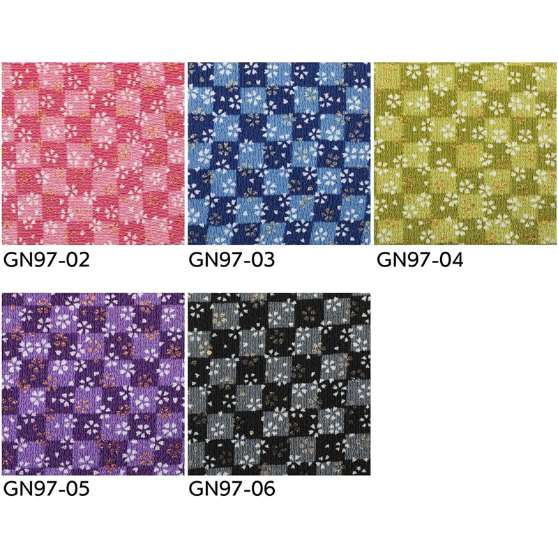 日本紐釦貿易 ちりめん 金彩 市松と桜 紫 巾約70cm×10ｍ切売カット GN97-05-10M 1枚（ご注文単位1枚）【直送品】