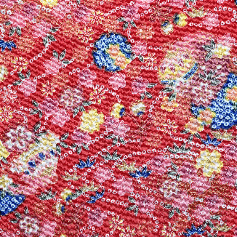 日本紐釦貿易 ちりめん 金彩 花柄 赤 巾約70cm×7ｍ切売カット GN99-01-7M 1枚（ご注文単位1枚）【直送品】