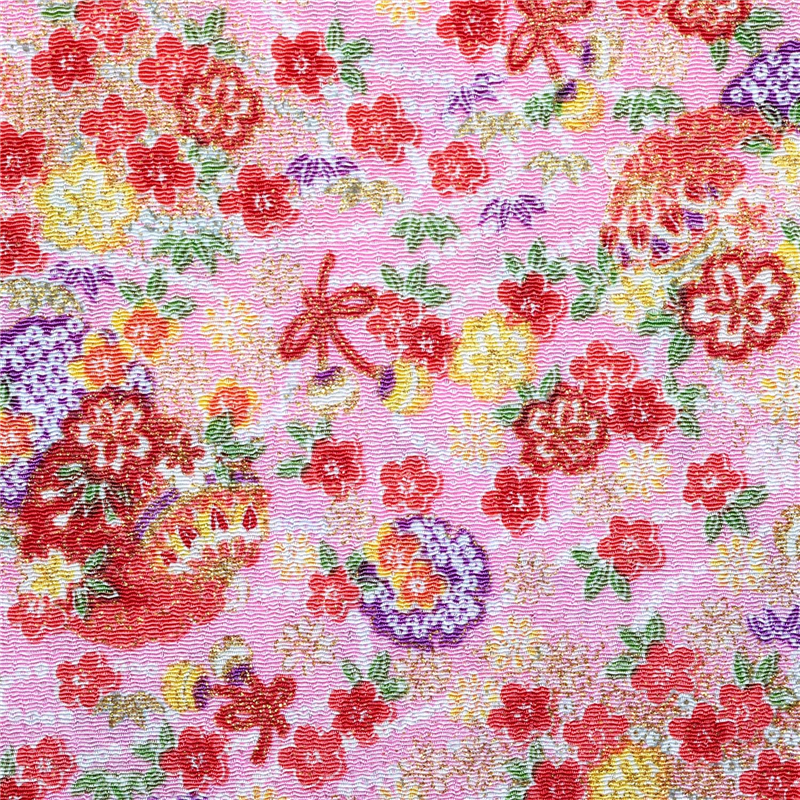 日本紐釦貿易 ちりめん 金彩 花柄 ピンク 巾約70cm×9ｍ切売カット GN99-02-9M 1枚（ご注文単位1枚）【直送品】
