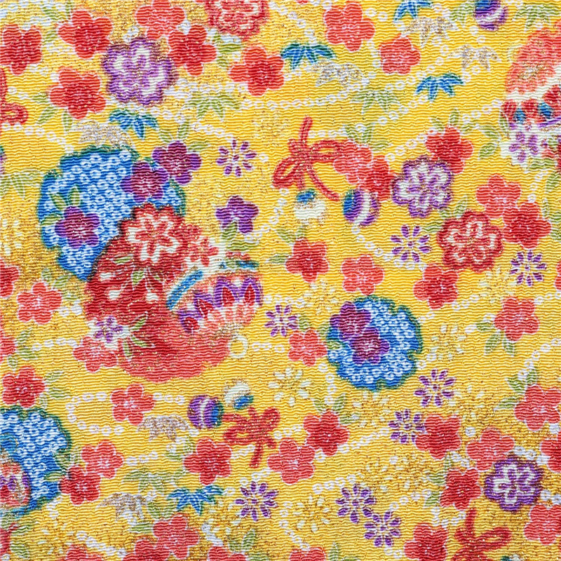 日本紐釦貿易 ちりめん 金彩 花柄 黄色 巾約70cm×10ｍ切売カット GN99-03-10M 1枚（ご注文単位1枚）【直送品】