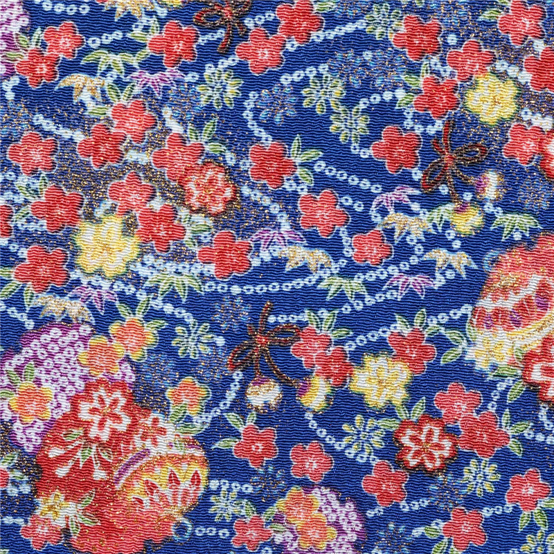 日本紐釦貿易 ちりめん 金彩 花柄 青 巾約70cm×9ｍ切売カット GN99-04-9M 1枚（ご注文単位1枚）【直送品】