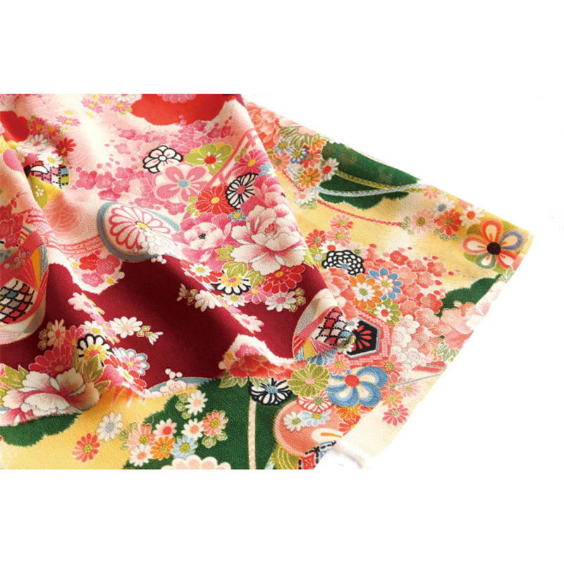 日本紐釦貿易 一越ちりめん 友禅 古典柄 花 青系 巾約73cm×1ｍ切売カット 1枚（ご注文単位1枚）【直送品】