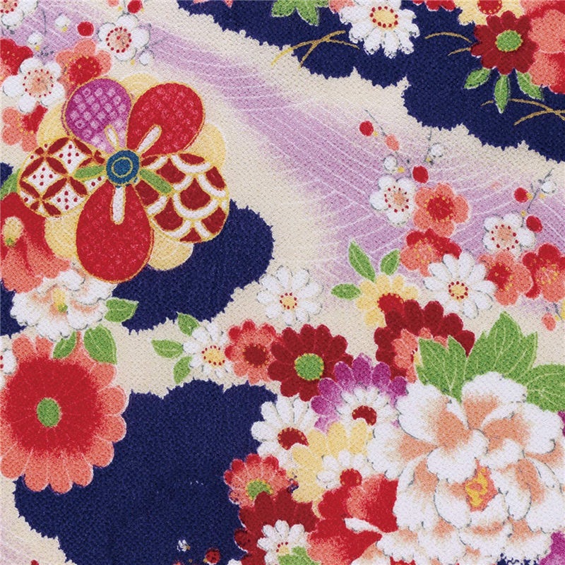 日本紐釦貿易 一越ちりめん 友禅 古典柄 花 青系 巾約73cm×8ｍ切売カット 1枚（ご注文単位1枚）【直送品】