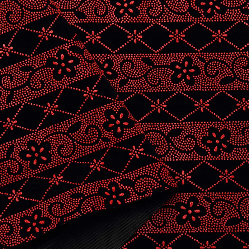 日本紐釦貿易 印伝調合皮スエードレザー生地 巾92cm×3m切売カット ボーダー柄 赤 KP4080-11D-3M 1枚（ご注文単位1枚）【直送品】