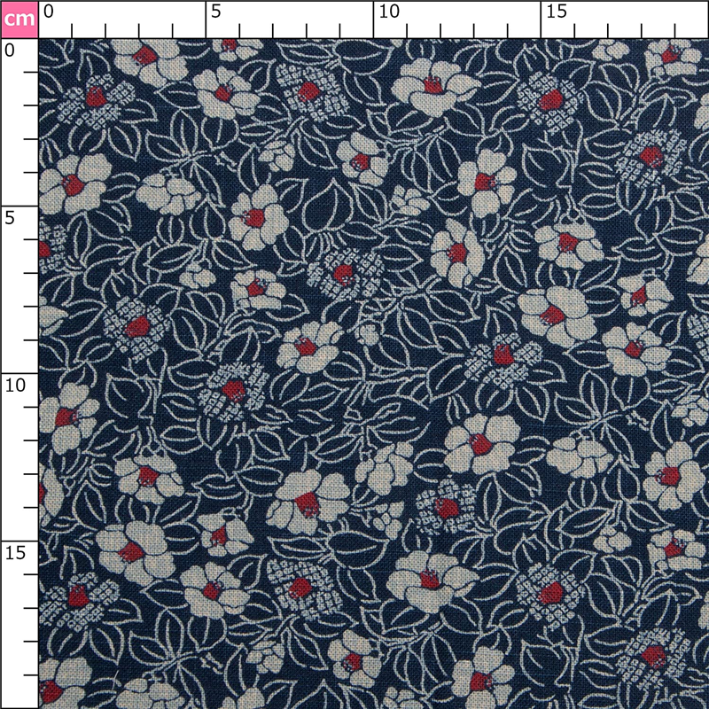 日本紐釦貿易 和風モダン柄生地 巾110cm×6m切売カット つばき柄 KP7090-55-6M 1枚（ご注文単位1枚）【直送品】