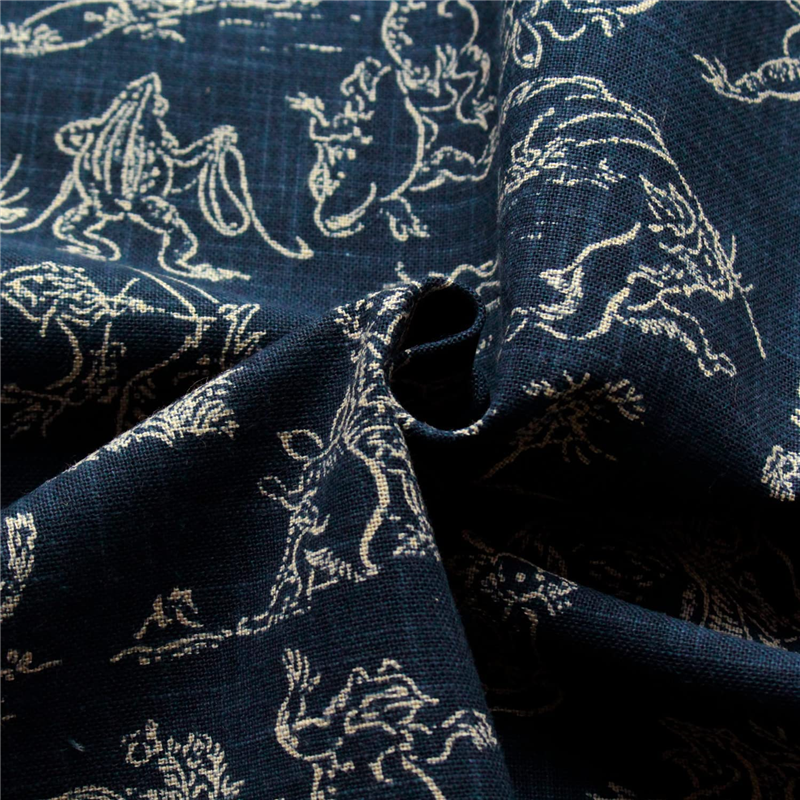 日本紐釦貿易 鳥獣戯画 むら糸藍染調 プリント生地 ネイビー×ベージュ線 巾約110cm 1mカット KW7070-7A-1M 1枚（ご注文単位1枚）【直送品】