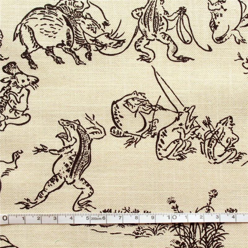 日本紐釦貿易 鳥獣戯画 むら糸藍染調 プリント生地 ベージュ×黒線 巾約110cm 3mカット KW7070-7B-3M 1枚（ご注文単位1枚）【直送品】