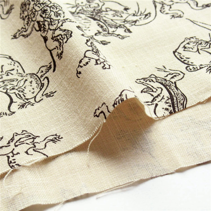 日本紐釦貿易 鳥獣戯画 むら糸藍染調 プリント生地 ベージュ×黒線 巾約110cm 3mカット KW7070-7B-3M 1枚（ご注文単位1枚）【直送品】