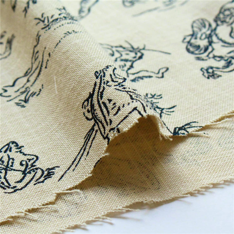 日本紐釦貿易 鳥獣戯画 むら糸藍染調 プリント生地 ベージュ×ネイビー線 巾約110cm 2mカット KW7070-7C-2M 1枚（ご注文単位1枚）【直送品】