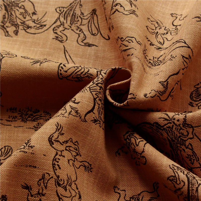 日本紐釦貿易 鳥獣戯画 むら糸藍染調 プリント生地 ブラウン×黒線 巾約110cm 3mカット KW7070-7E-3M 1枚（ご注文単位1枚）【直送品】