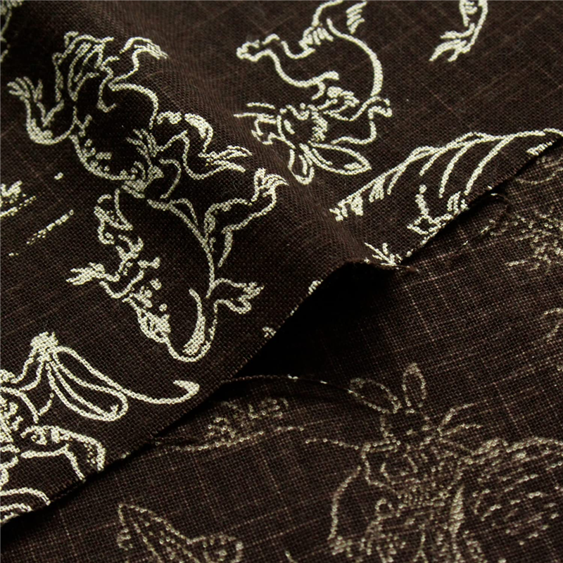 日本紐釦貿易 鳥獣戯画 むら糸藍染調 プリント生地 ダークブラウン×ベージュ線 巾約110cm 2mカット KW7070-7F-2M 1枚（ご注文単位1枚）【直送品】