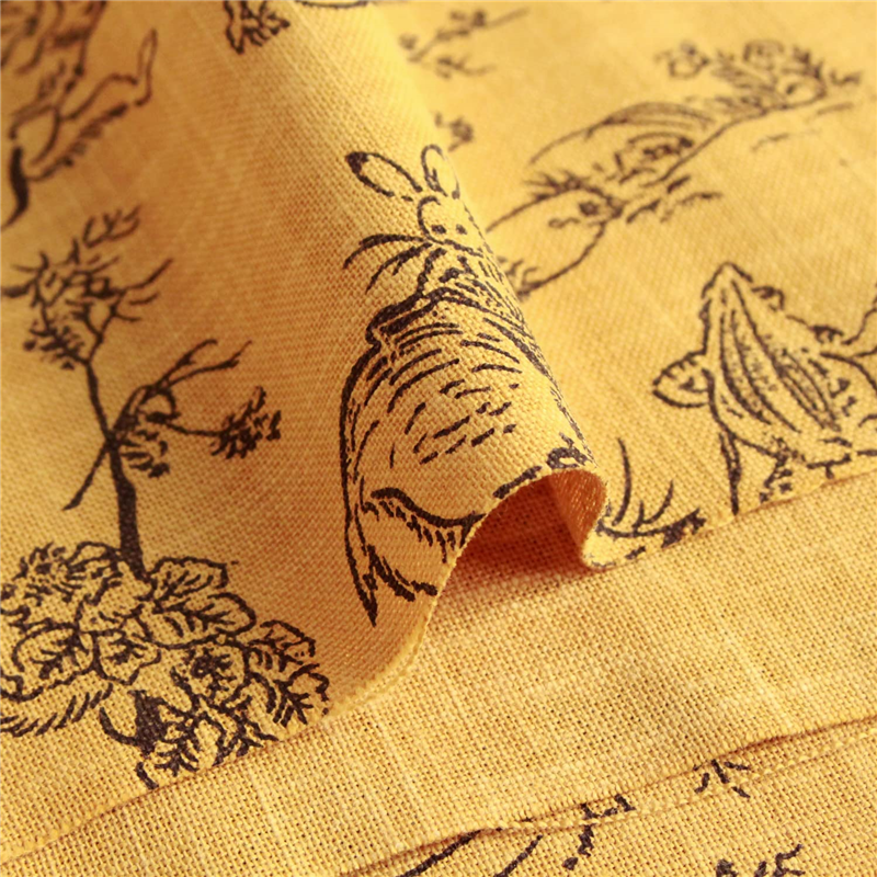 日本紐釦貿易 鳥獣戯画 むら糸藍染調 プリント生地 カラシ×黒線 巾約110cm 3mカット KW7070-7J-3M 1枚（ご注文単位1枚）【直送品】