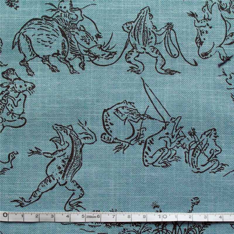 日本紐釦貿易 鳥獣戯画 むら糸藍染調 プリント生地 水色×黒線 巾約110cm 2mカット KW7070-7K-2M 1枚（ご注文単位1枚）【直送品】