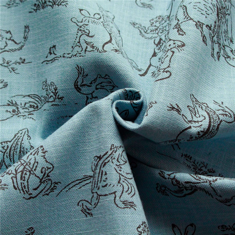 日本紐釦貿易 鳥獣戯画 むら糸藍染調 プリント生地 水色×黒線 巾約110cm 5mカット KW7070-7K-5M 1枚(ご注文単位1枚)【直送品】