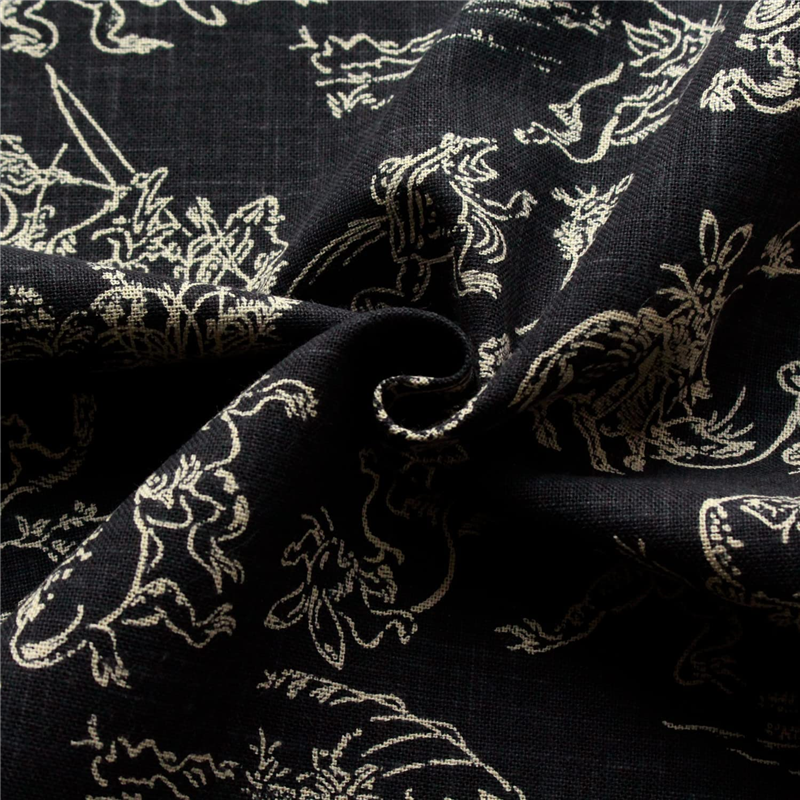 日本紐釦貿易 鳥獣戯画 むら糸藍染調 プリント生地 黒×ベージュ線 巾約110cm 1mカット KW7070-7L-1M 1枚（ご注文単位1枚）【直送品】