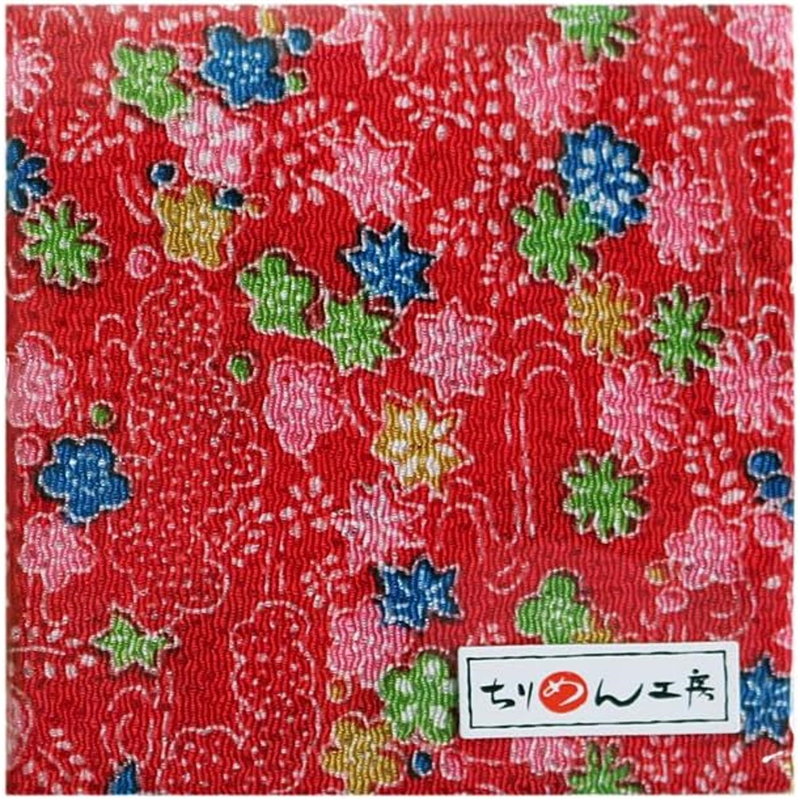 日本紐釦貿易 ちりめん 友禅 花柄 赤 巾約70cm×6ｍ切売カット 1枚（ご注文単位1枚）【直送品】