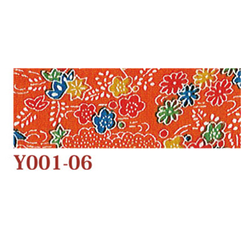 日本紐釦貿易 ちりめん 友禅 花柄 橙 巾約70cm×4ｍ切売カット 1枚（ご注文単位1枚）【直送品】