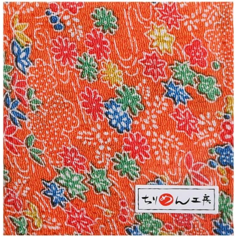 日本紐釦貿易 ちりめん 友禅 花柄 橙 巾約70cm×6ｍ切売カット 1枚（ご注文単位1枚）【直送品】