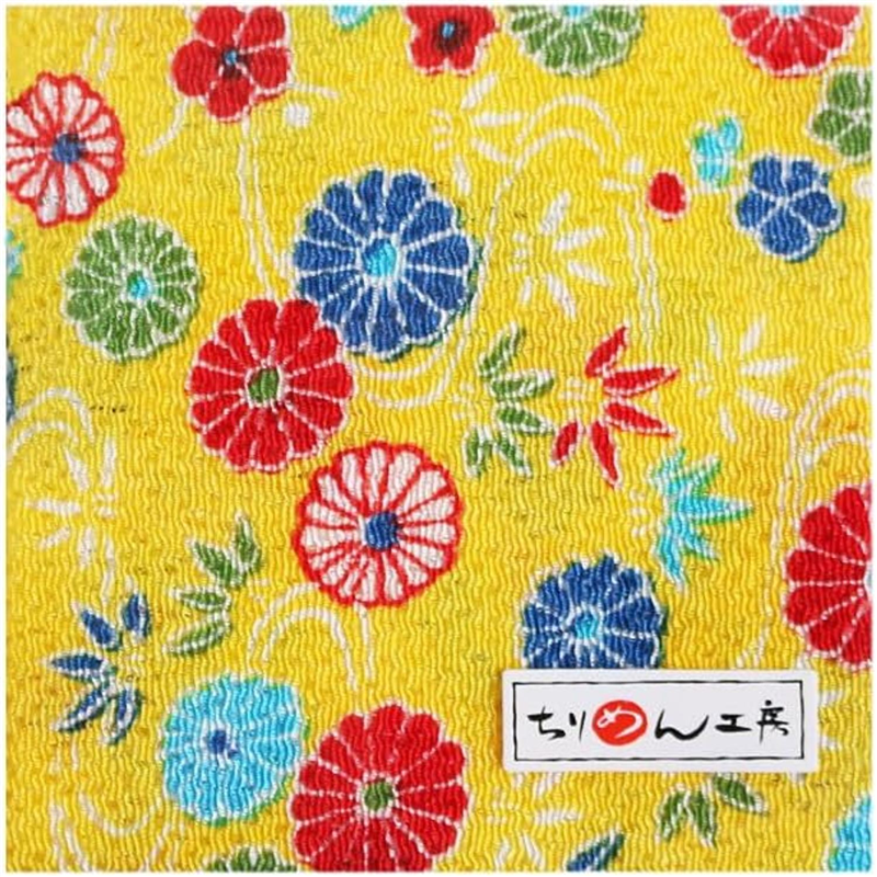 日本紐釦貿易 ちりめん 友禅 花柄 黄色 巾約70cm×6ｍ切売カット 1枚（ご注文単位1枚）【直送品】
