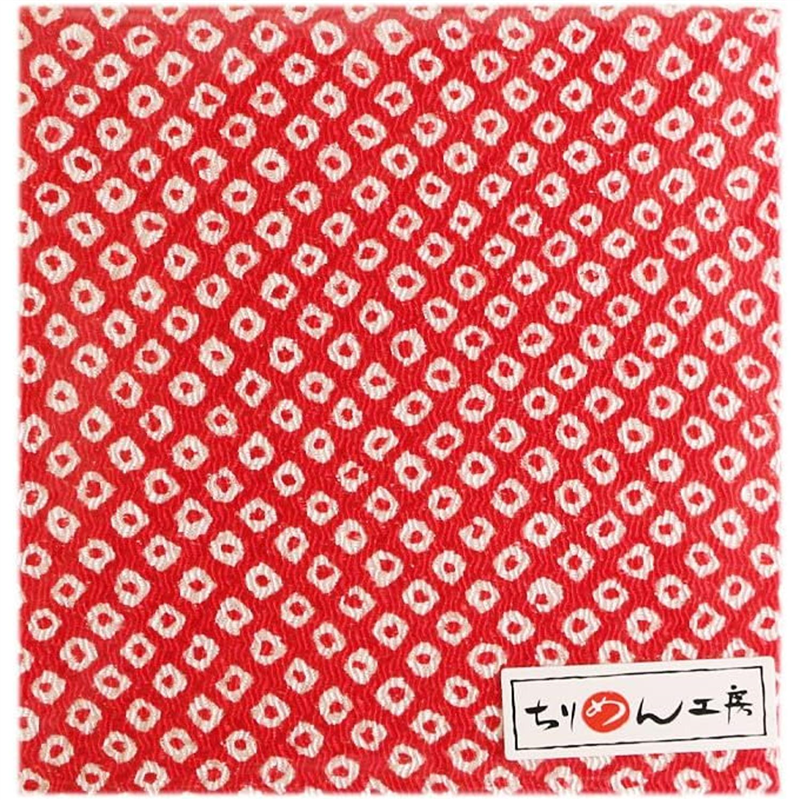 日本紐釦貿易 ちりめん 友禅 鹿の子絞り 赤 巾約70cm×8ｍ切売カット 1枚（ご注文単位1枚）【直送品】