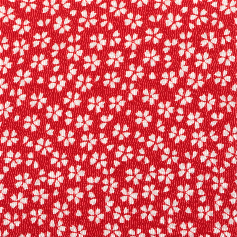 日本紐釦貿易 ちりめん 友禅 桜柄 赤 巾約70cm×9ｍ切売カット 1枚（ご注文単位1枚）【直送品】