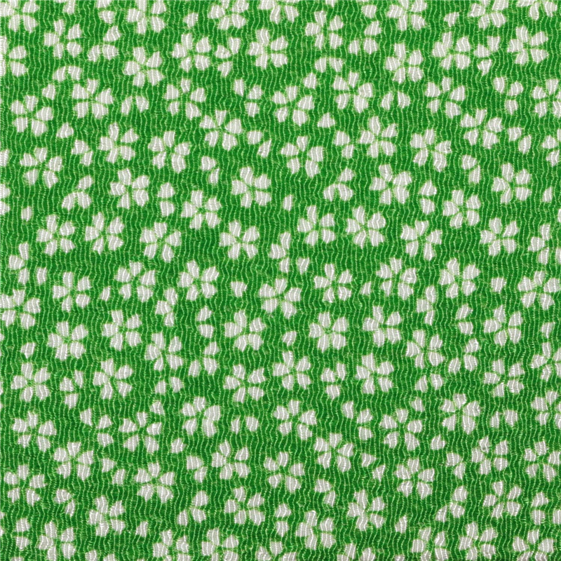 日本紐釦貿易 ちりめん 友禅 桜柄 緑 巾約70cm×3ｍ切売カット 1枚（ご注文単位1枚）【直送品】