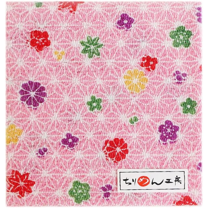 日本紐釦貿易 ちりめん 友禅 麻の葉と花 ピンク 巾約70cm×9ｍ切売カット 1枚（ご注文単位1枚）【直送品】