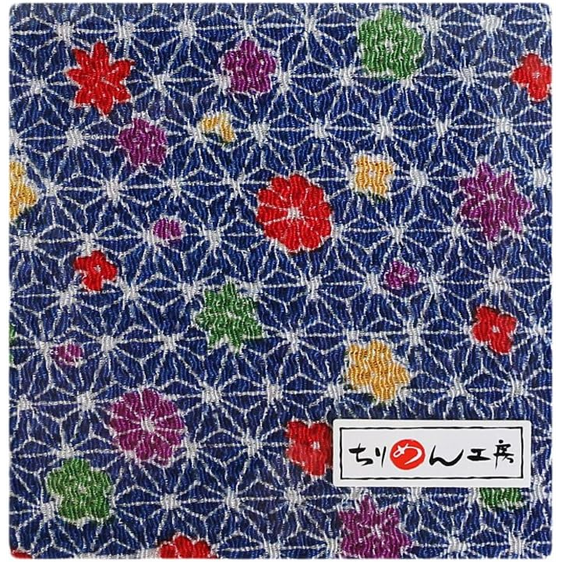 日本紐釦貿易 ちりめん 友禅 麻の葉と花 赤 巾約70cm×5ｍ切売カット 1枚（ご注文単位1枚）【直送品】