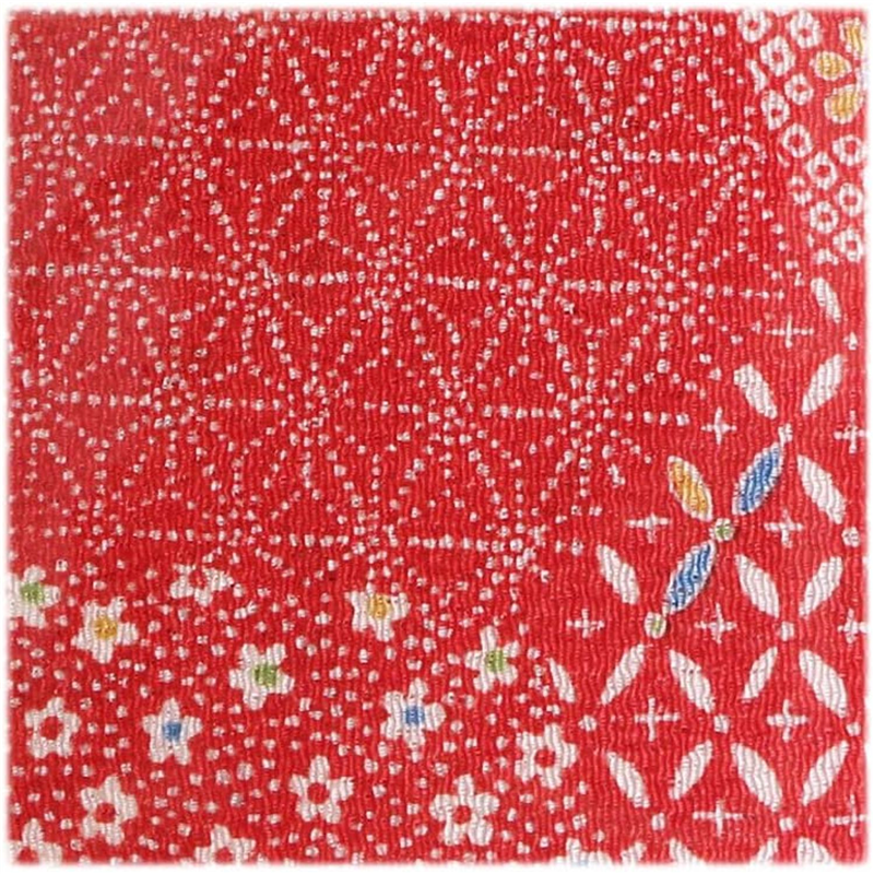 日本紐釦貿易 ちりめん 友禅 麻の葉と花 赤 巾約70cm×3ｍ切売カット 1枚（ご注文単位1枚）【直送品】