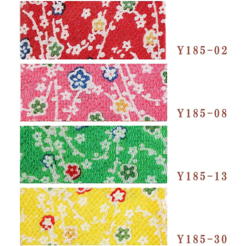 日本紐釦貿易 ちりめん 友禅 花柄 赤 巾約70cm×3ｍ切売カット 1枚（ご注文単位1枚）【直送品】