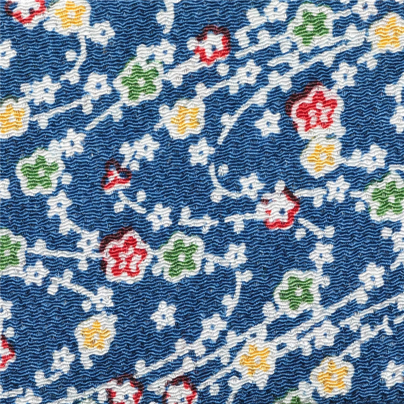 日本紐釦貿易 ちりめん 友禅 花柄 紺 巾約70cm×6ｍ切売カット 1枚（ご注文単位1枚）【直送品】
