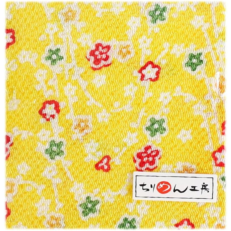 日本紐釦貿易 ちりめん 友禅 花柄 黄色 巾約70cm×3ｍ切売カット 1枚（ご注文単位1枚）【直送品】