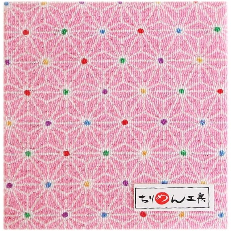 日本紐釦貿易 ちりめん 友禅 麻の葉 ピンク 巾約70cm×3ｍ切売カット 1枚（ご注文単位1枚）【直送品】