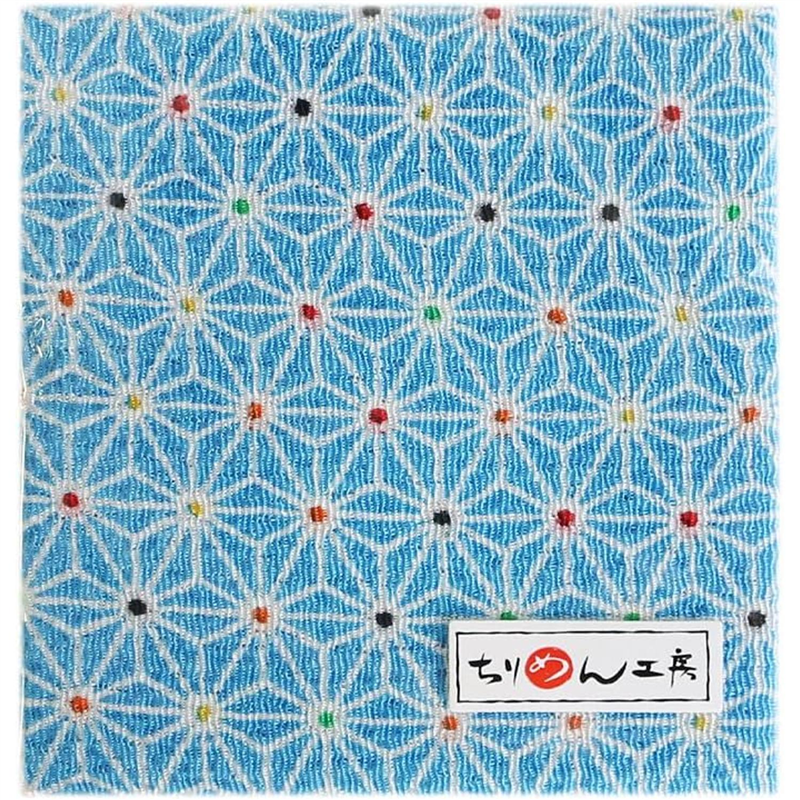 日本紐釦貿易 ちりめん 友禅 麻の葉 水色 巾約70cm×6ｍ切売カット 1枚（ご注文単位1枚）【直送品】