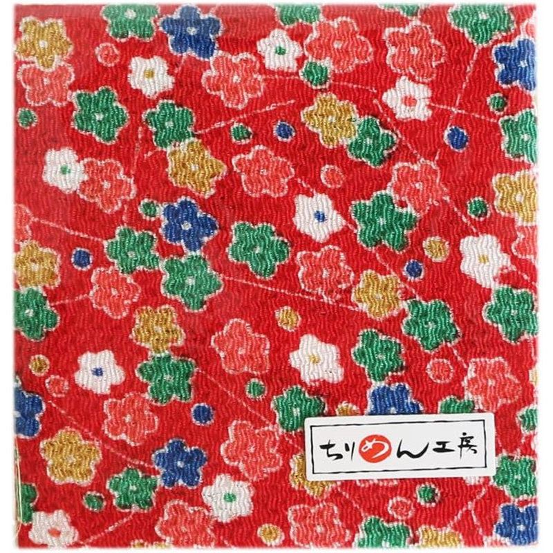 日本紐釦貿易 ちりめん 友禅 花柄 赤 巾約70cm×1ｍ切売カット 1枚（ご注文単位1枚）【直送品】