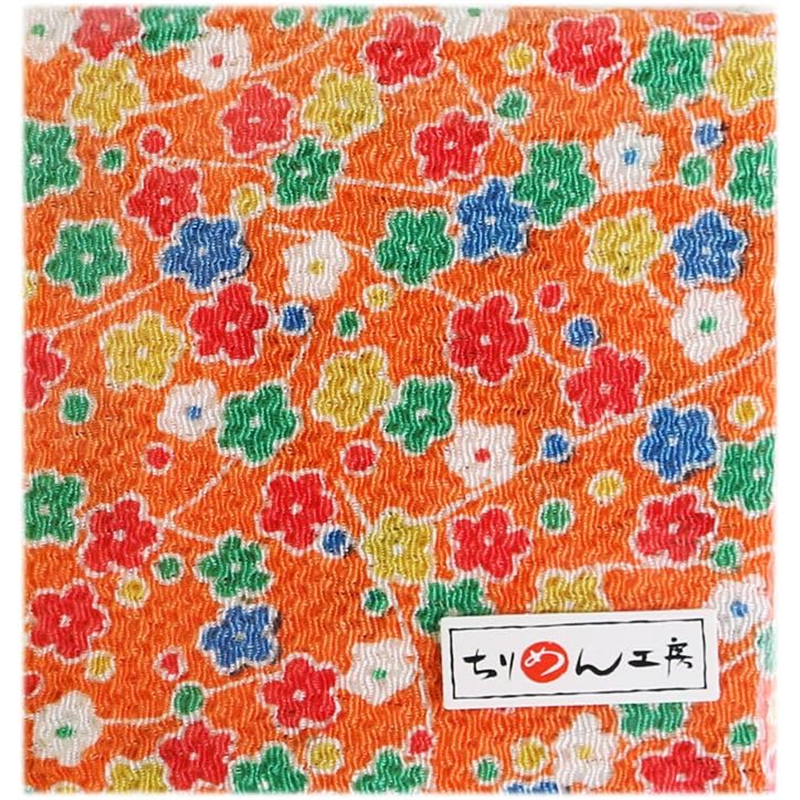 日本紐釦貿易 ちりめん 友禅 花柄 橙 巾約70cm×8ｍ切売カット 1枚（ご注文単位1枚）【直送品】