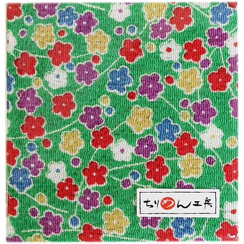 日本紐釦貿易 ちりめん 友禅 花柄 緑 巾約70cm×6ｍ切売カット 1枚（ご注文単位1枚）【直送品】